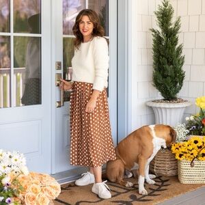 Joe Fresh x Jillian Harris Polka Dot Pleated Skirt - Brown and White